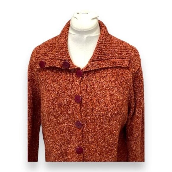 SML Sport Vintage Women’s Button Front Chunky Cardigan Sweater, Rust, size XL - Picture 2 of 7